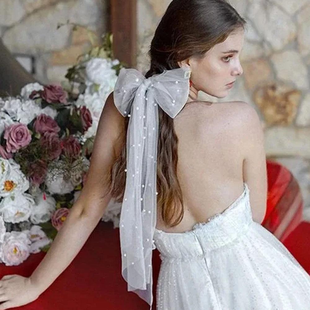 Pearl Beaded Bow-knot Bridal Veil Women Marriage Wedding Accessories
