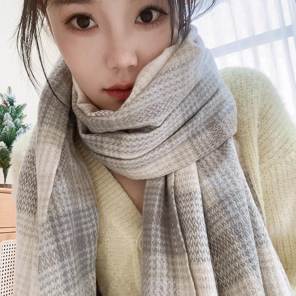 Sciarpa a Quadri Invernale da Donna, Stile Giapponese-Coreano Carino, Versatile Scaldacollo Caldo a Sciarpa