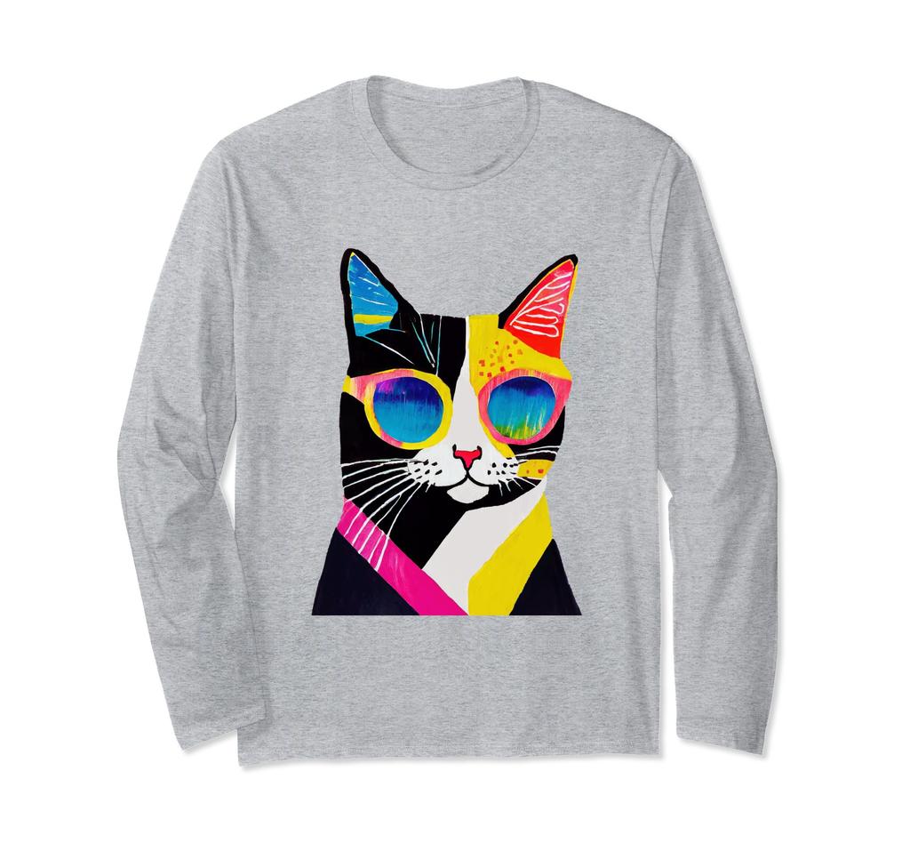 Colorful Aloha Cat Fun Summer Clothes Long Sleeve with Sunglasses T-Shirt