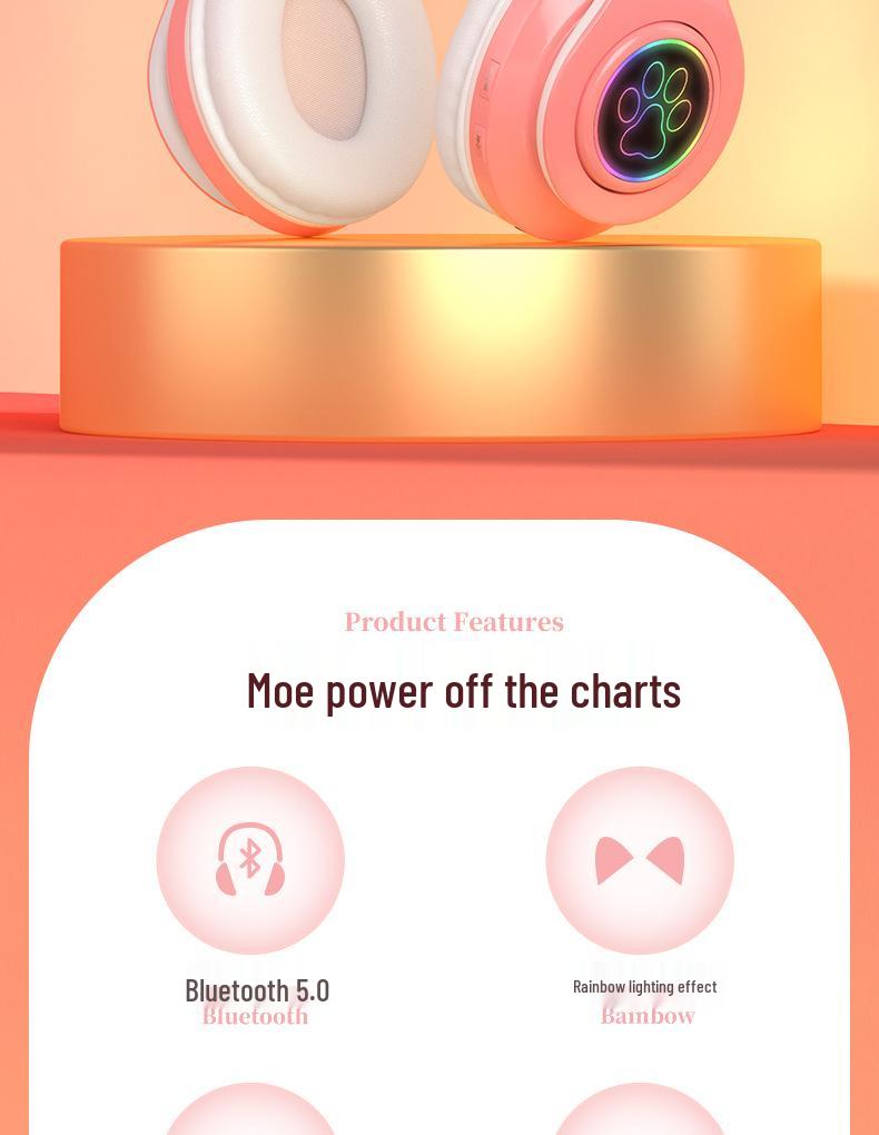 Cat Ear Luminous Bluetooth Headset B39: Foldable, Card Slot, Wireless Earbuds, Universal Compatibility