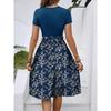 Women's Fashionable Retro Patterned Printing Color Blocked Belt Casual Dress