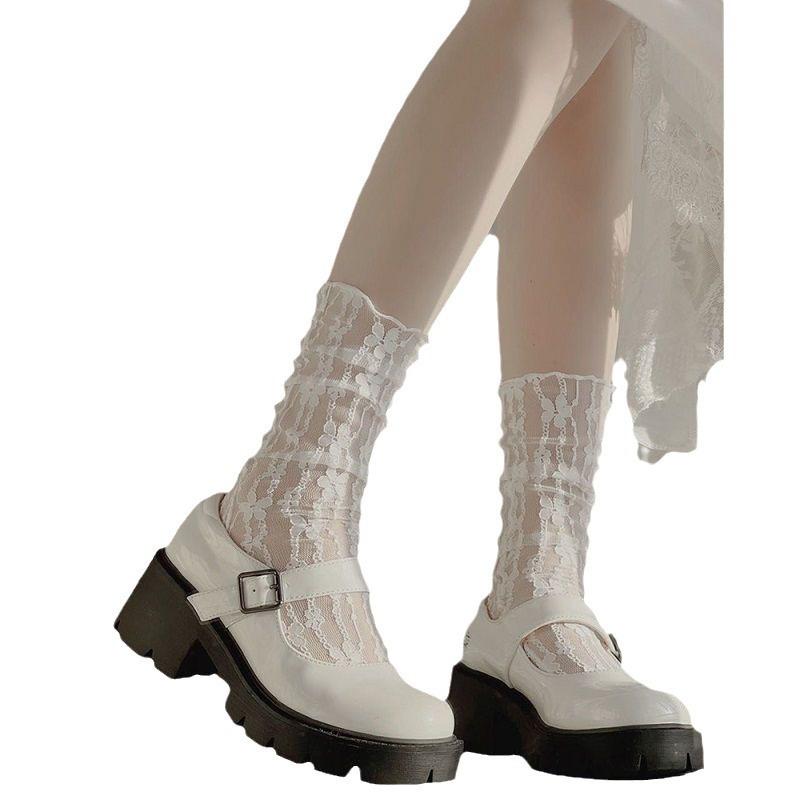 5 Par Damskich Letnich Cienkich Jednokolorowych Skarpetek do Kostki z ażurowej koronki w kwiaty, oddychających