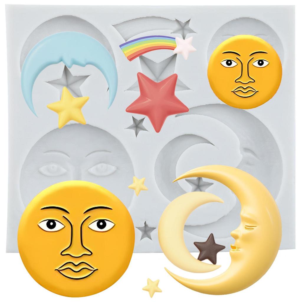 Sonne Mond Gesicht Stern Silikonform Altgriechische Mythologie Fondantformen Kuchen Dekorationswerkzeuge Cupcake Topper Süßigkeiten Harz Ton Schokolade Gumpaste Form