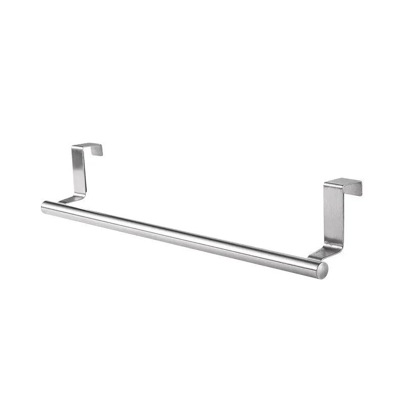 Single Pole Towel Rack Non Perforated Towel Hanging Rod Cabinet Kitchen Stainless Steel Racks Door Back Household Hanging Shelf