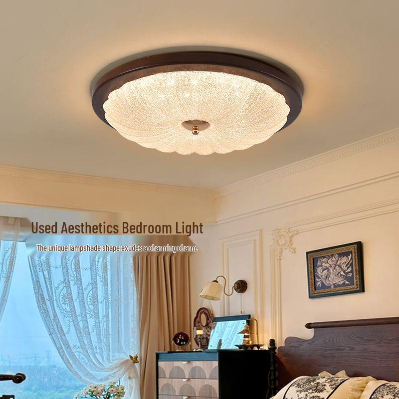 American Retro Mid-Century Walnut Crystal Ceiling Light for Master Bedroom, Study, or Restaurant