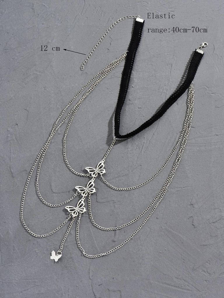 1pc Sexy Butterfly Women's Thigh Chain Elastic Multi-layer Butterfly Long Leg Chain Fashion Chain Body Chain Accessories