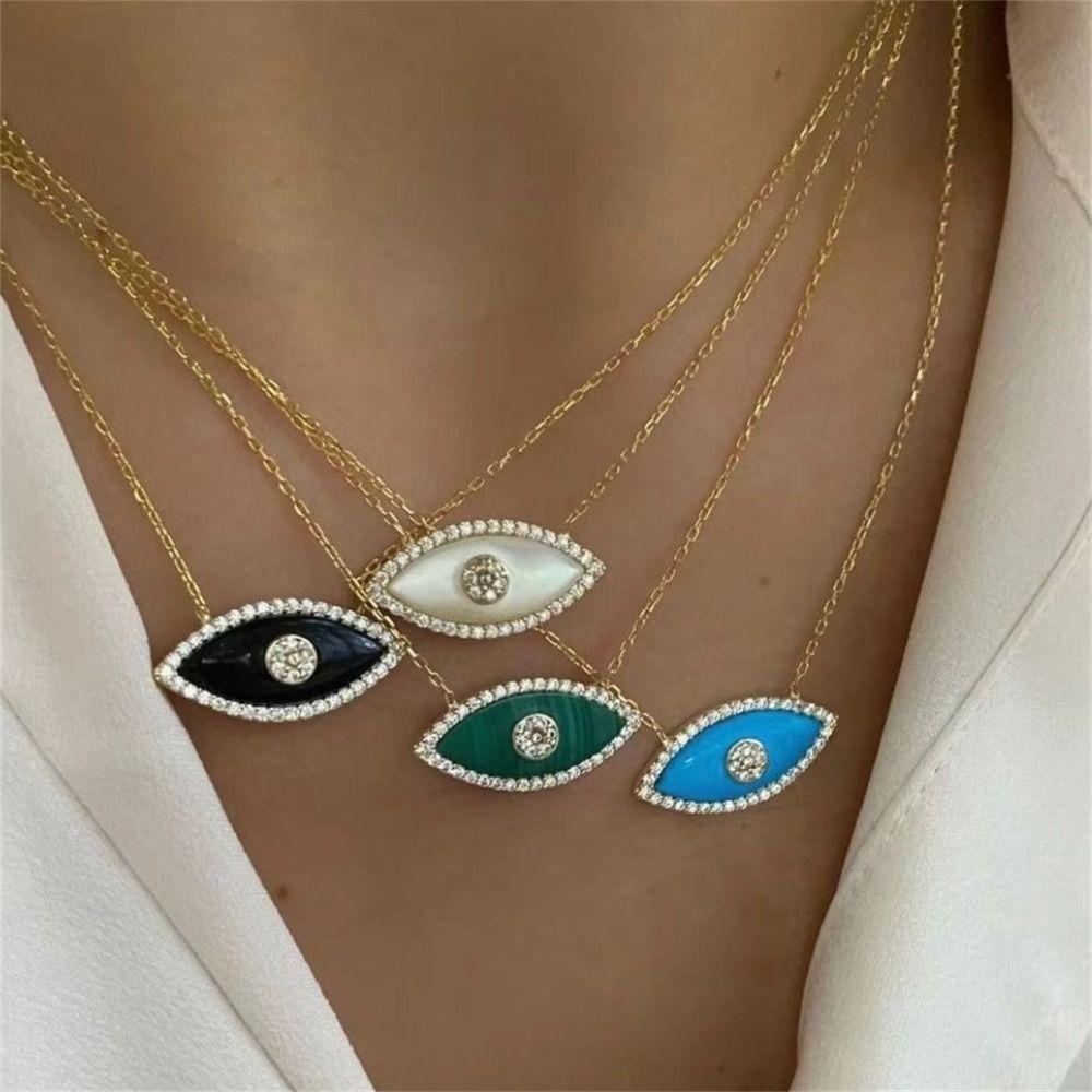 Electroplated Devil's Eye Necklace 18K True Gold Opal Zircon Necklace  Jewelry Gift