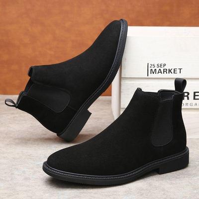 Men's Winter Genuine Leather Chelsea Boots - Versatile Slip-On High-Top with Velvet Lining