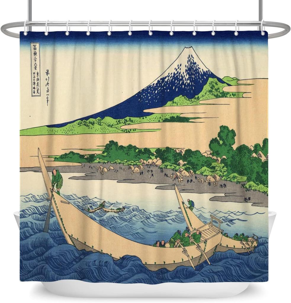 Duschvorhang mit japanischem Frühlingsmotiv und Kirschblüten, ethnisch animiert, inklusive Haken