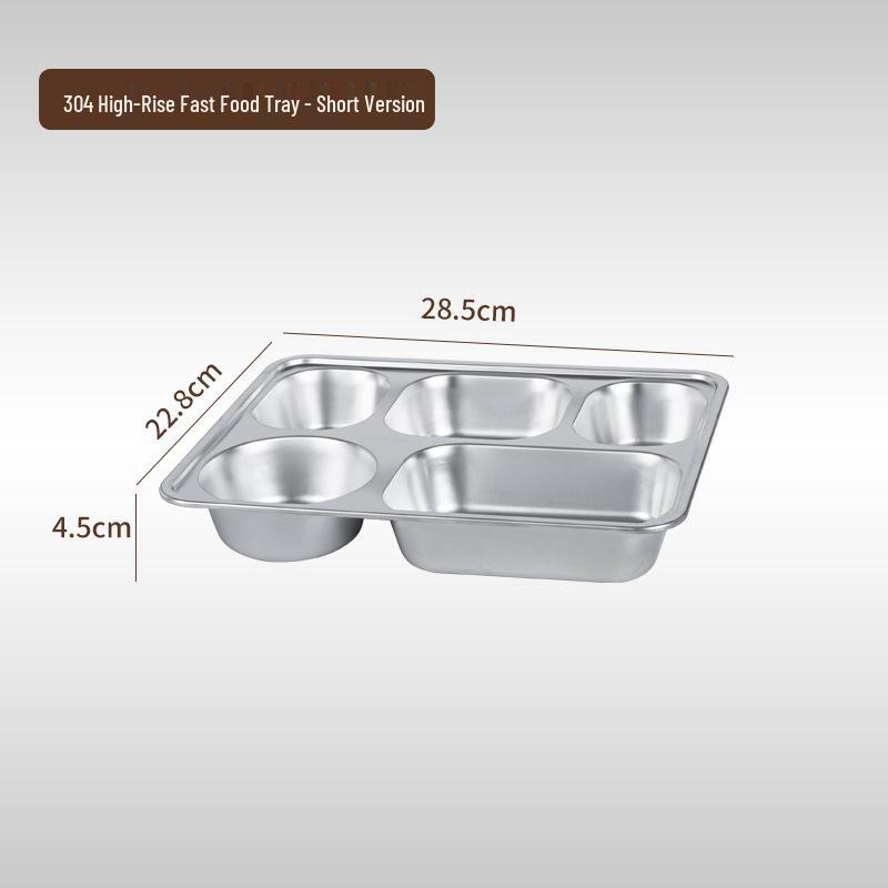 

304 Stainless Steel 5-Compartment Lunch Tray with Lid – Thickened Canteen Style for Children & Adults