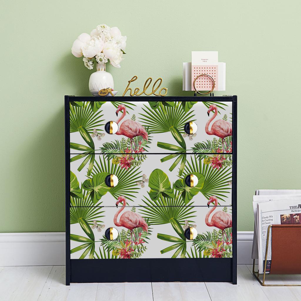 Flamingo Peel And Stick Wallpaper Big Green Leaf & Butterfly Removable Self-Adhesive Living Room Decor