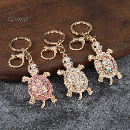 Alloy Shell Keychain Pendant Pendant, 3D Turtle Design Key Holder with Sparkling Rhinestones Inlaid, Three-dimensional Charm Easy to Attach Lucky for