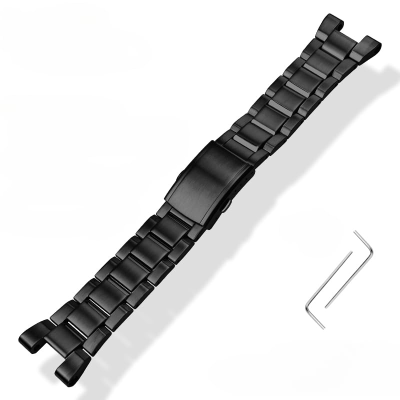 

[Zealbeaty] Solid Stainless Steel Watch Chain Strap (Black) Compatible with GST-B100/410/W100/S110/W300/210 Watches
