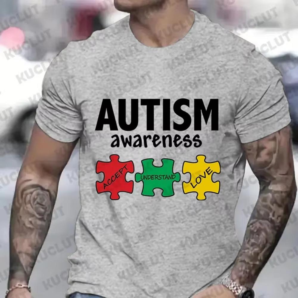 New Men's T-Shirt  Autism Awareness Print Short-Sleeved Shirt Summer Casual T-Shirt for Men Fashion Top Oversized Men's Clothes