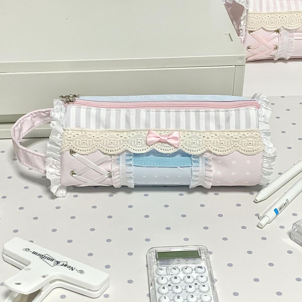 Pink Girl Cute Lace Pencil Case Student Large Capacity Desktop Storage Stationery Pen Bag Cute Girl Makeup Bag Gift
