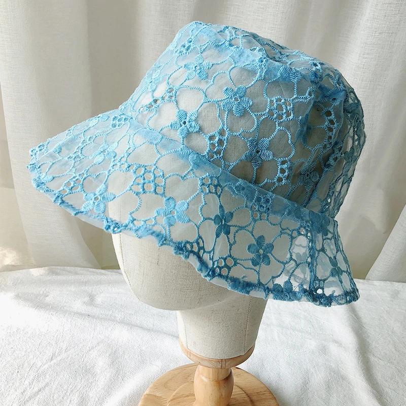 

Summer Bucket Hat Hollow Lace Flower Fishermen Hat Women Wide Brim Sun Hats Outdoor Travel Casual Sun Proof Hat Caps Headdress