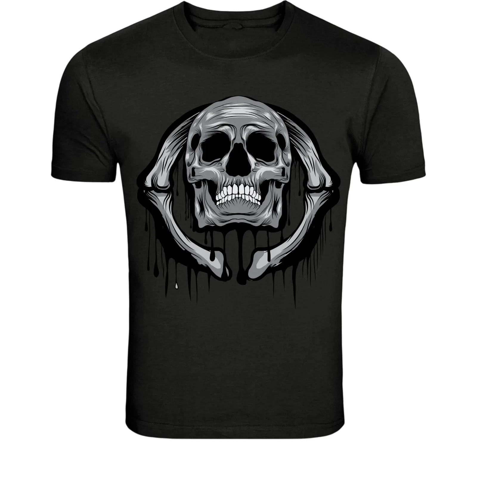Dripping Skull Horror T-Shirt - Dark Gothic Skeleton Graphic Tee XL