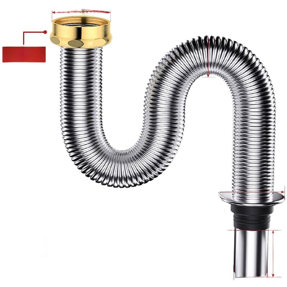 Kitchen Sink Drain Pipe Stainless Steel 304, 40 Cm Length, Leak-Proof And Odor-Blocking, Easy Installation, For Home-Use