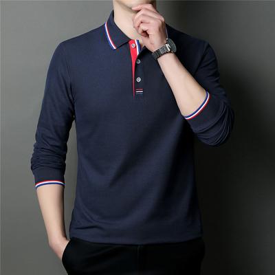 Long Sleeve T-shirt Men's Cotton Contrast Color Spring and Autumn Youth Four Seasons Basic Style Polo Shirt