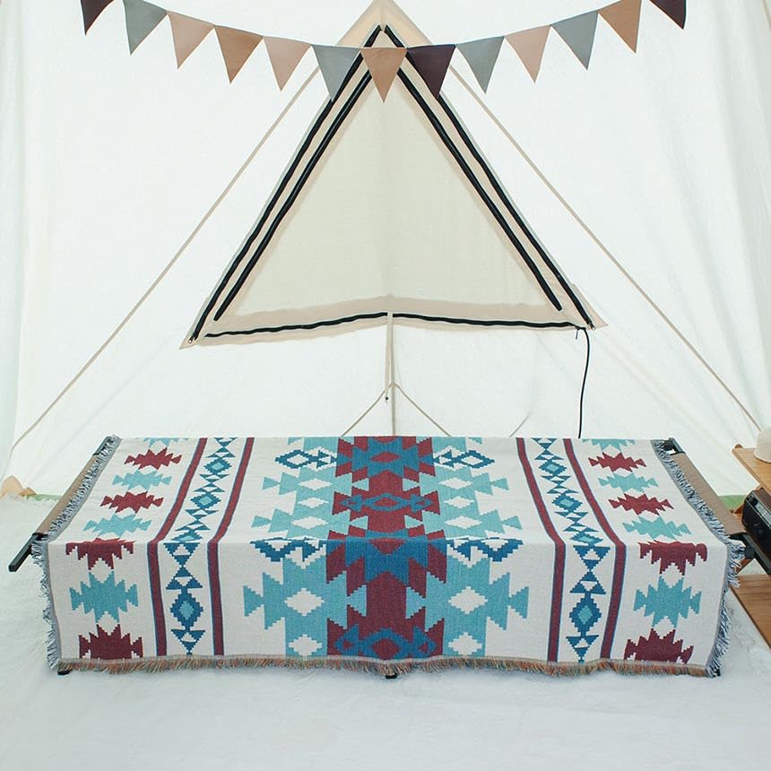 Peel Fores Native American Ortega Pattern Outdoor Cotton Large Washable Camping Suitable for Home and 130 x 160 Rug, Camping, Stylish, Blend, Size,