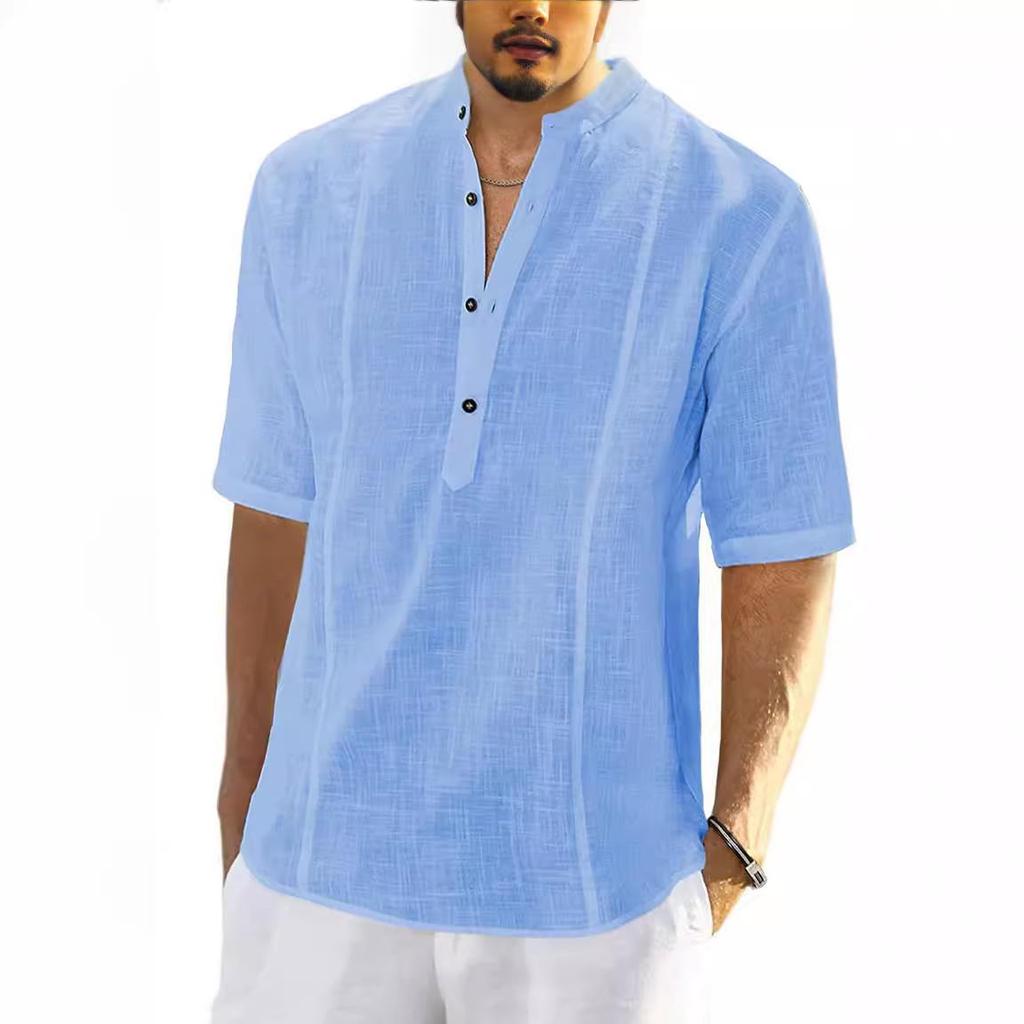 2023 Men's Mid-Sleeve Casual Linen Shirt: Comfortable European & American Style