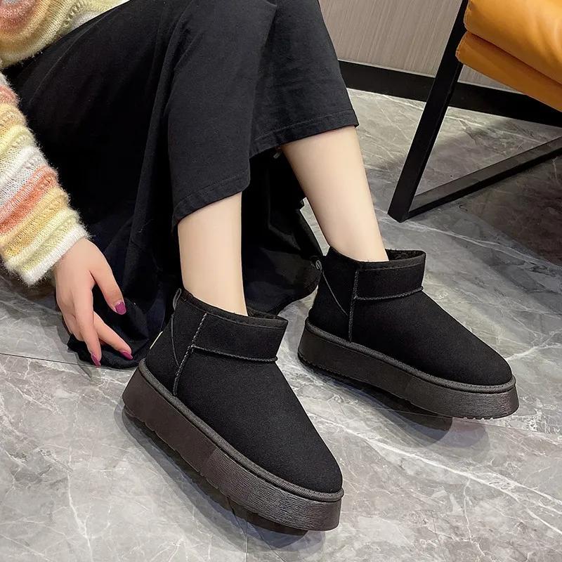 Winter Women Short Plush Warm Snow Boots Casual Shoes  New Suede Fur Chelsea Ankle Boots Flats Platform Ladies Shoes Botas