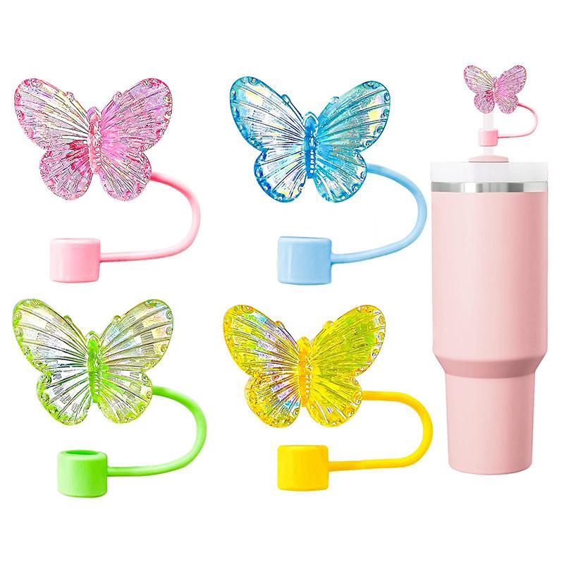 4/9Pcs Butterfly Straw Cover Cap Spill Stopper For Water Cup Silicone Heat-Resistant Dust Proof Straw Plug Cap Straw Accessory