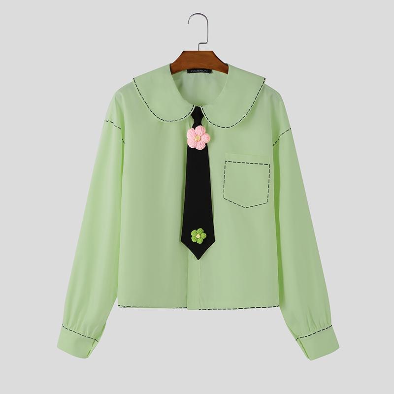 INCERUN S-5XL Herren Schnürung Langarm Niedlich Lässig Locker Übergröße Oberteile Hemden