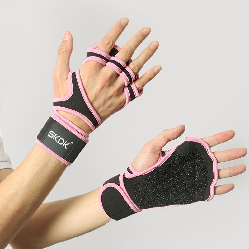 1Pair Workout Gloves Women Men With Wrist Wraps Anti-Slip Silicone Palm Protection Weight Lifting Fitness Gym Gloves