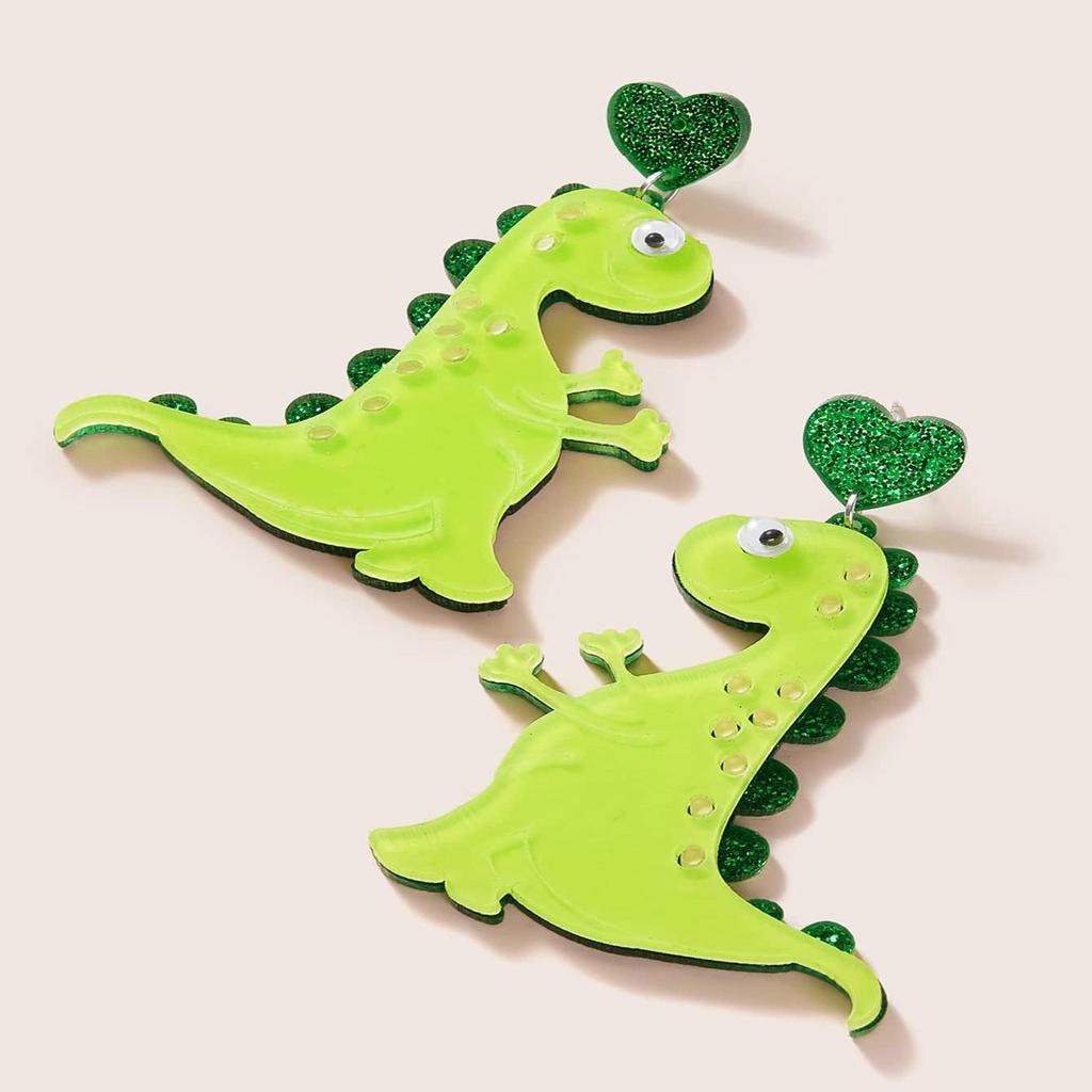 Retro Green Dinosaur Acrylic Earrings: Creative and Cute Fashion Statement