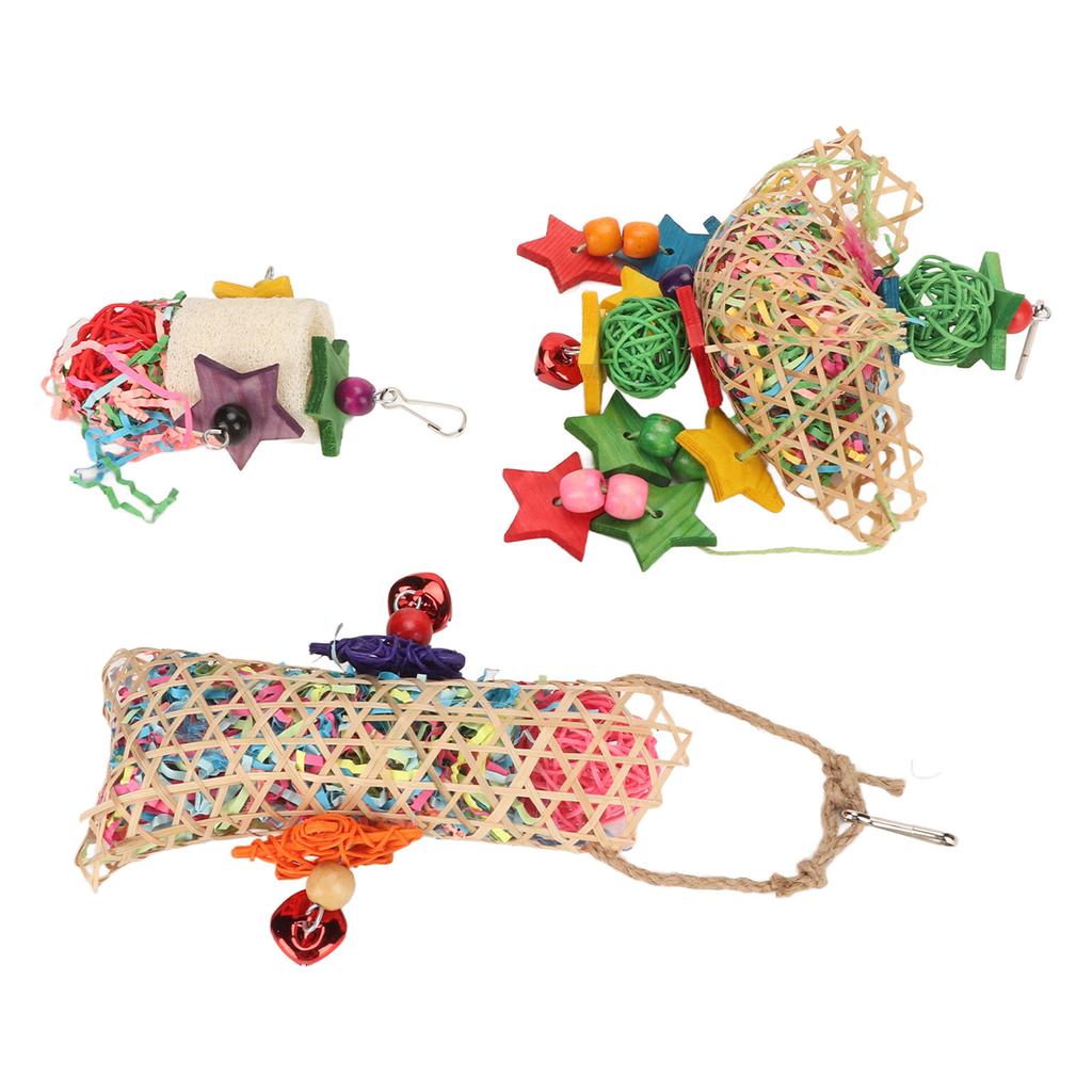 3 Stück Papageien Schredder Kauspielzeug Bambusnetz Rattan Luffa Vogel Kauspielzeug für Finken Wellensittiche Sittiche