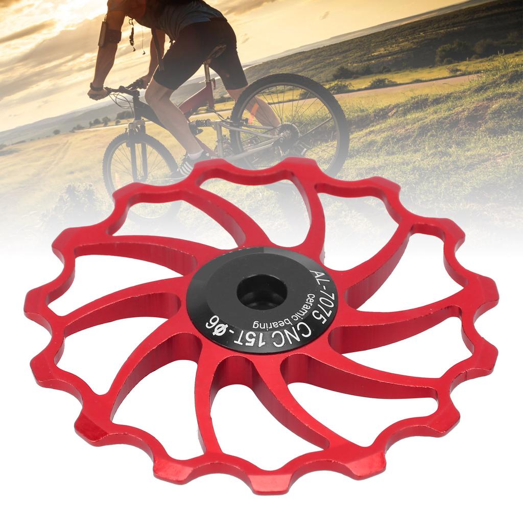 MEIJUN Rear Derailleur Guide Pulley Wheel 15T Ceramic Bearing for Folding Mountain BikesRed