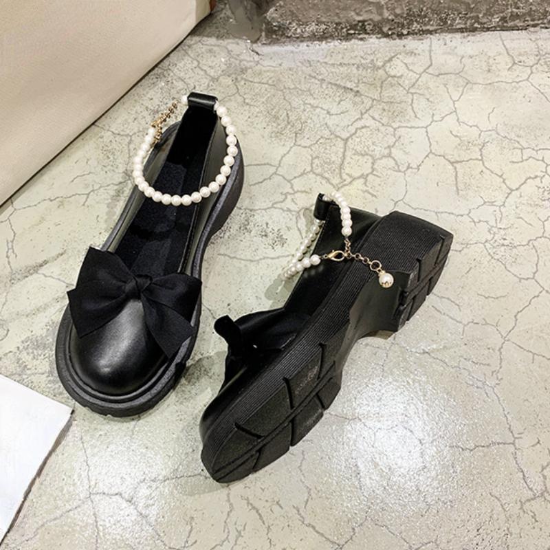 Women Thick Platform Mary Janes Lolita Shoes Party Pumps Summer 2022 New Sandals Bow Chain Mujer Shoes Fashion Oxford Zapatos