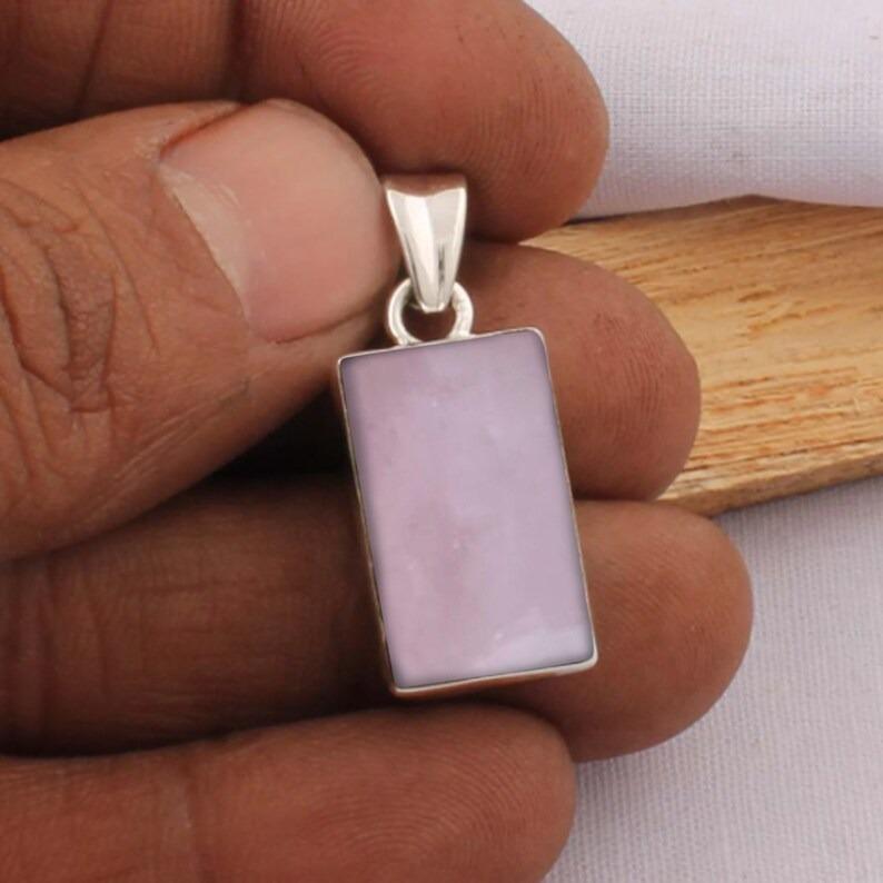 Rose Quartz Gemstone Rectangle Pendant, 925 Sterling Silver, Reiki Pendant, unisex Gift, Silver Jewelry