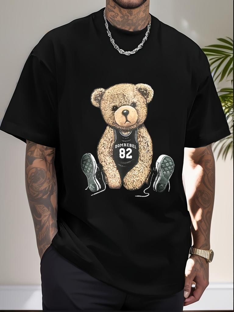 Herren Sommer Mode Spaß Basketball Bär Druck Bequem Atmungsaktiv Rundhals T-Shirt Outdoor Lässiges Oberteil