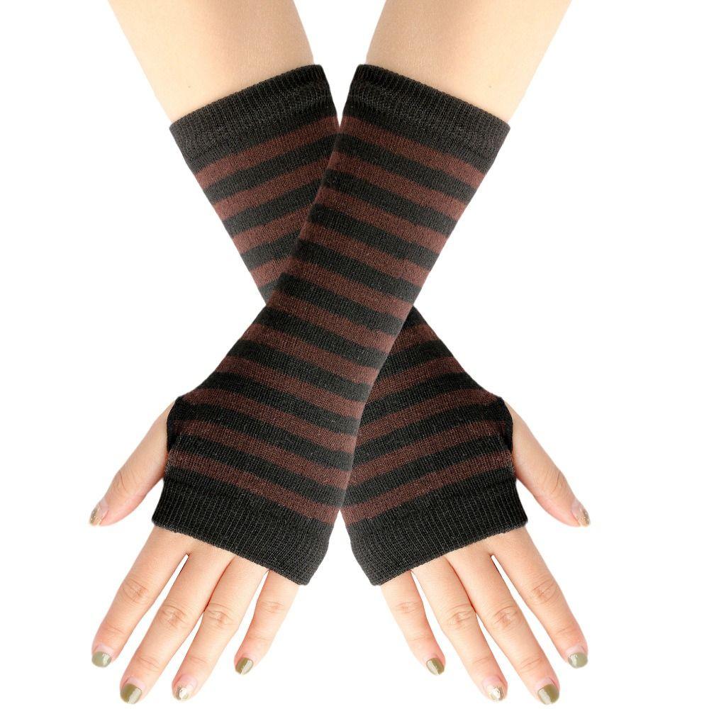 Thin Cosplay Party Cartoon Knitted Fingerless Gloves Half Finger Elasticity Gloves Stripes Mittens