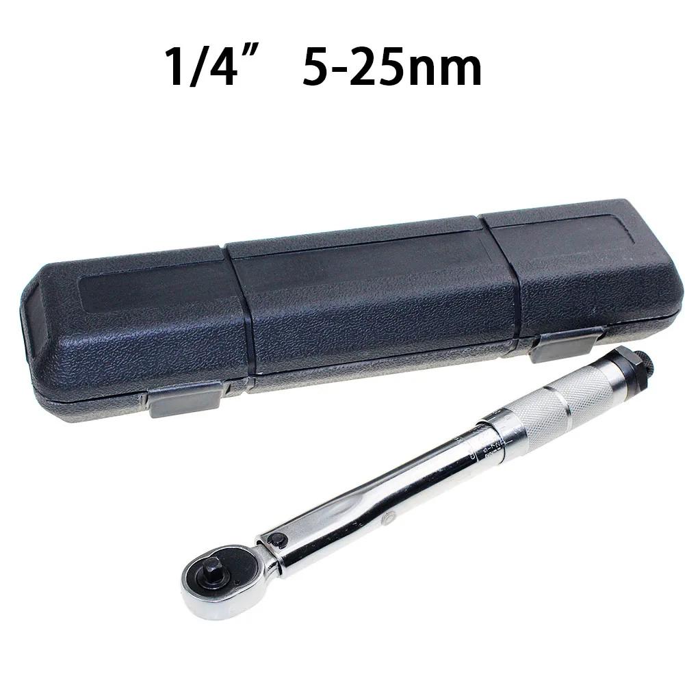 1-teiliger voreingestellter Drehmomentschlüssel 1/4 Zoll 3/8 Zoll Vierkantantrieb 5-25 / 19-110N.m Zweiwege-Präzisionsratschenschlüssel Reparaturschlüssel Schlüsselhandwerkzeuge