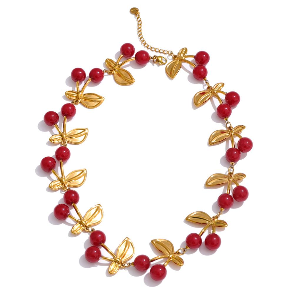 

Yhpup Exclusive Red Resin Cherry Charm Handmade Necklace Trendy Fashion Stainless Steel Charm Fruit Jewelry 2025 for Women