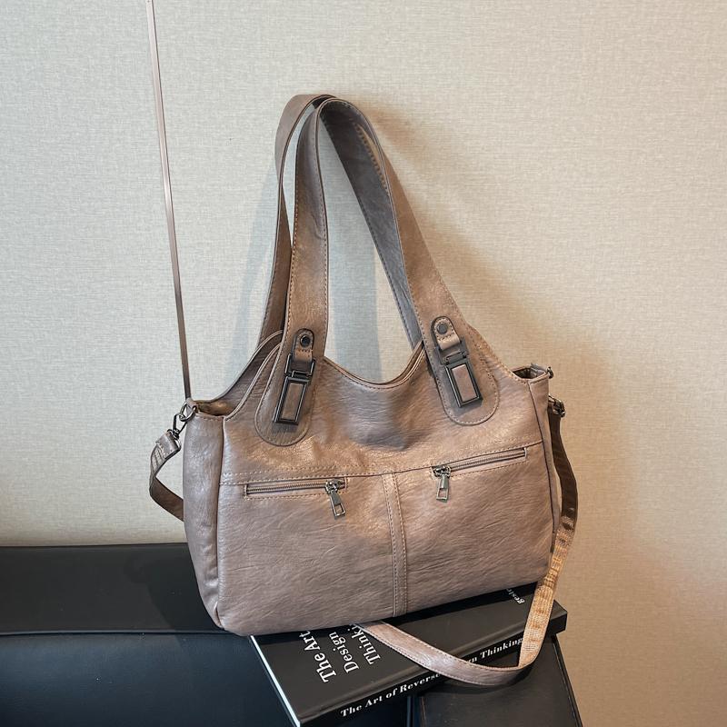 Women's Soft Leather Shoulder Bag Luxury Designer Handbag Ladies Solid Color Casual Large Tote Bag Messenger Commuter Sac A Main