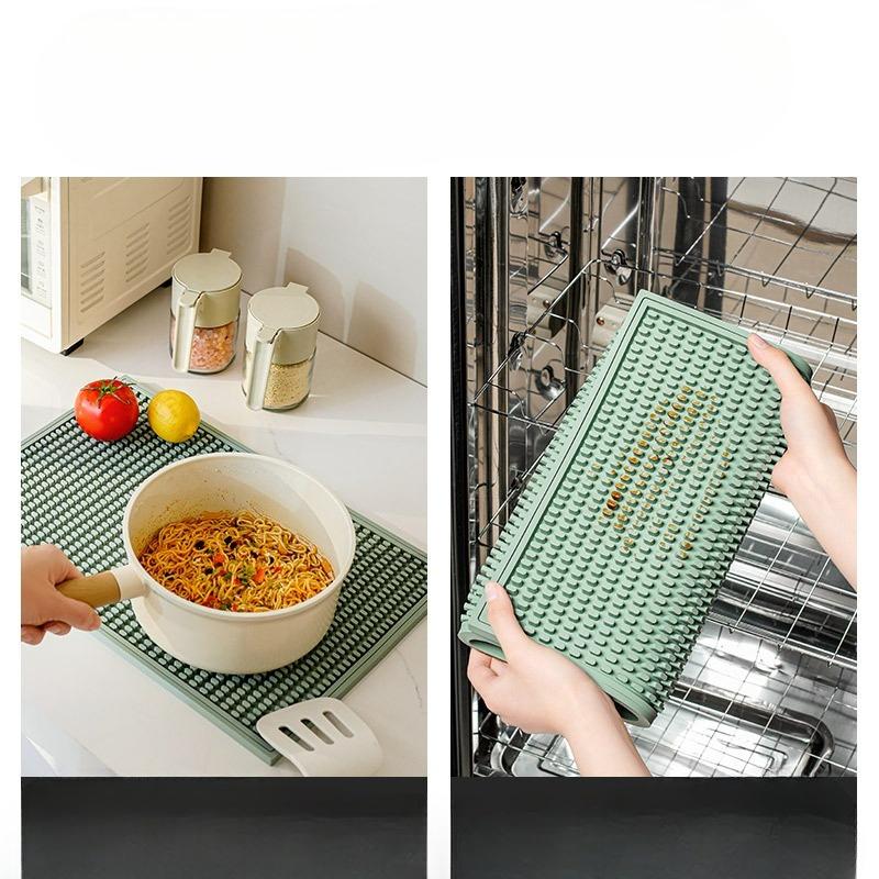 Folding Bar Counter Mat Silicone Water-draining and Heat-insulating Pills, Multi-sized Spliced Anti-slip Water-filtering Cup Mat