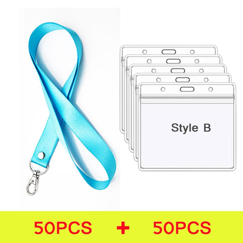 100 Pcs Safety Hanging Neck Strap Lanyard And Card Case ID Name Transparent Badge Holder Anti-Lost Clasp Rope Keychain Landyard