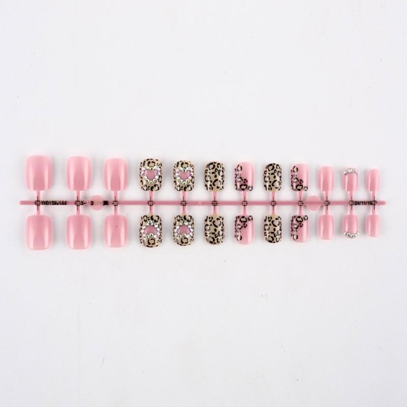 24 Pcs False Nail with Rhinestones Valentines Day Press On Nail Leopard Heart Acrylic Nail Full Cover Stick On Nail