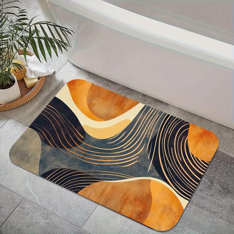 Abstract Wavy Stripe Print Doormat Soft Non-Slip Entryway Rug Geometric Wave Floor Mat for Home Entrance Porch Patio Decor