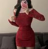 2024 Spring Women Off Shoulder Long Sleeve Lace Bodycon Mini Dress Sexy Slim Pencil Club Night Out Dress Plus Size S-L