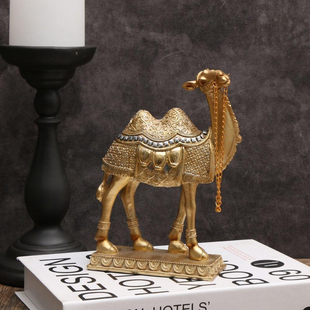Classic Standing Camels Sculpture Elegant Feng Shui Ornaments Golden Camel Statue  Valentine'S Day