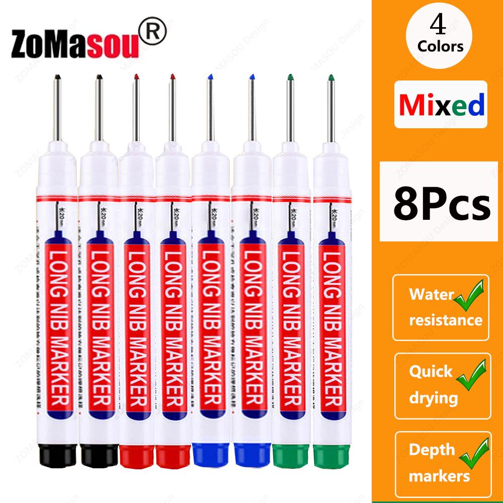 NEW Long Head Nib Deep Hole Markers Pen 20mm/45mm Waterproof White Tile Carpenter Pen for Woodworking Black/Blue/Red Ink