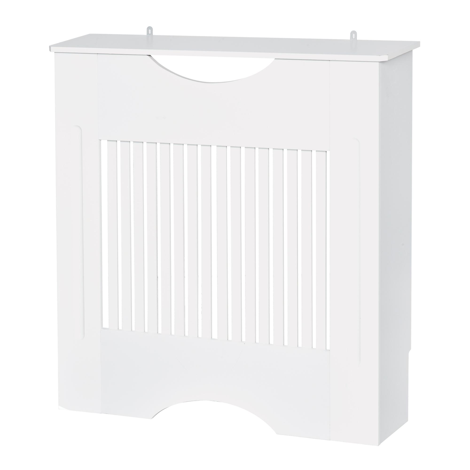 Cache-radiateur en MDF peint Armoire chauffante Moderne à lamelles Meubles de maison Salon Chambre à coucher Plan de travail Blanc 82h X 78l X 19p