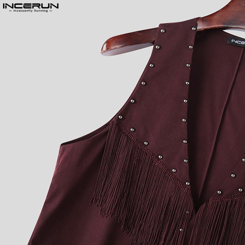 INCERUN Summer Men V Neck Tassel Decorative Clasp Casual Suede Waistcoat