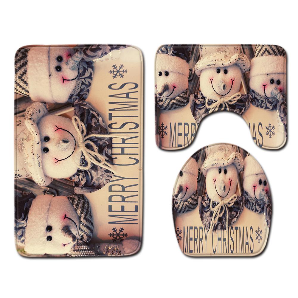 Christmas Bathroom Floor Mat Toilet Three-Piece Set