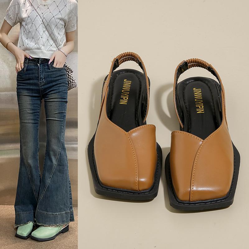 Fashion At The Banquet, I Got Married To A Square-toed Single-shoe Woman with A Back Strap and Fashionable High-heeled Leather Shoes